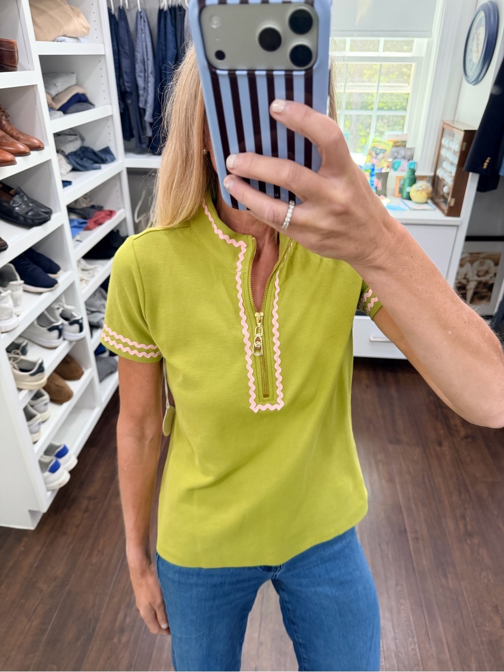 Spartina 449 Lime Green Short Sleeve Polo Top with Pink Trim XS NWT